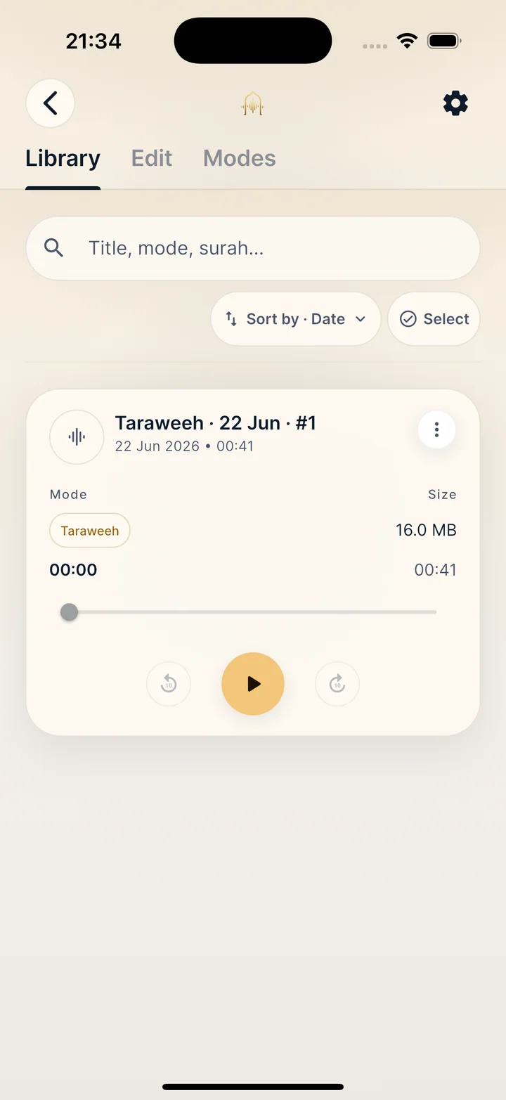 Mubayyen Library with an Al-Fatiha take in Taraweeh mode.